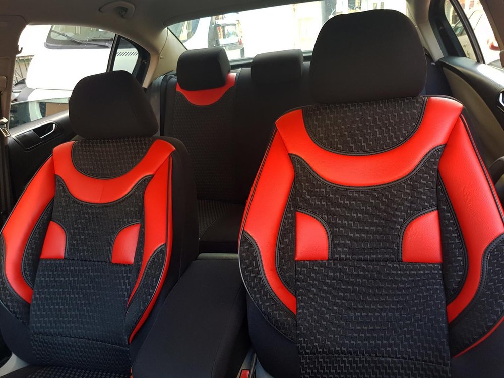 Car Seat Covers Protectors Ford Fiesta Mk Ii Black Red No17 Complete - Red Ford Seat Belt Pads