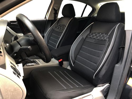 Sitzbezüge Schonbezüge für Alfa Romeo Giulia(AB BJ 2016) schwarz-weiss V22 Vordersitze
